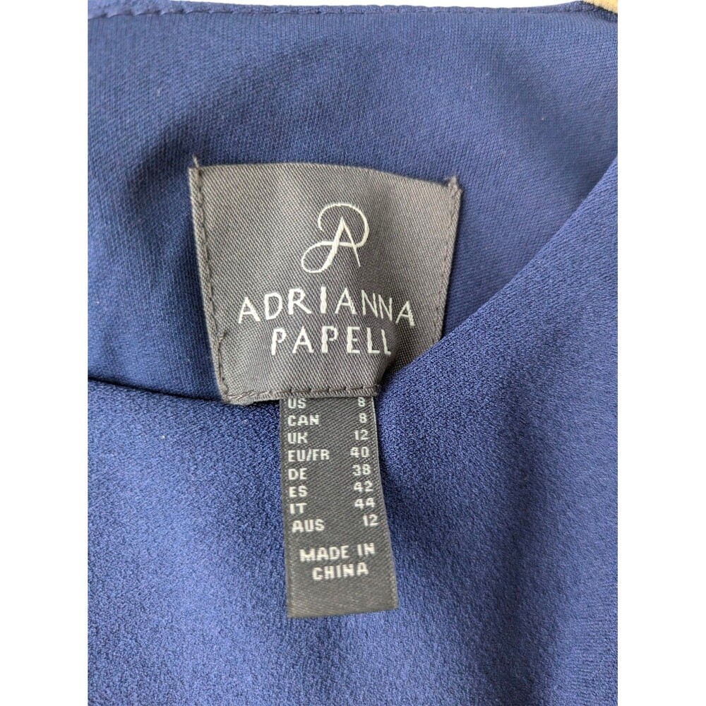 Adrianna Papell Women's Crepe Ruffle Gown, Elegant Navy Size 8 - Picture 3 of 4